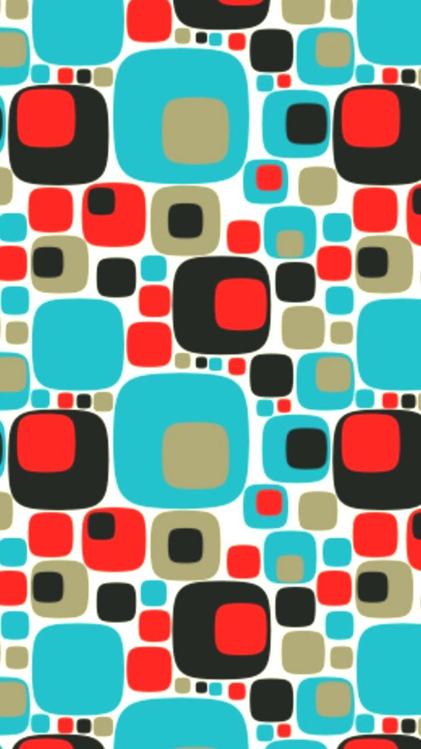 retro geometric print / pattern in taupe, blue, red, brown/black HD phone wallpaper
