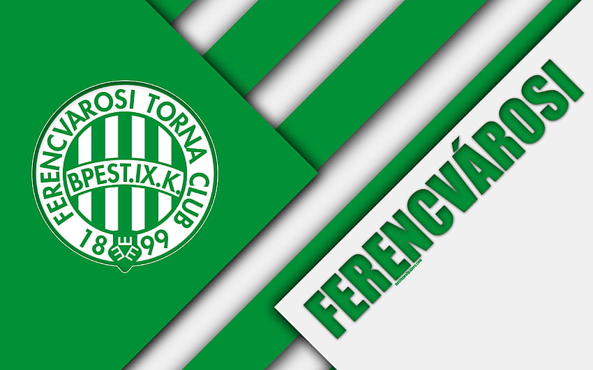 Ferencvarosi TC, 로고, 재료 디자인, 녹색 흰색 추상화, 헝가리 축구 클럽, 엠블럼, 부다페스트, 헝가리, OTP Bank Liga, 축구, 해상도 3840x2400의 Nemzeti Bajnoksag. 고품질 HD 월페이퍼