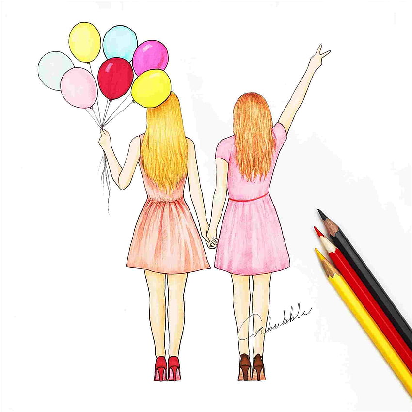 Two best friends …  Best friend drawings, Drawings of friends