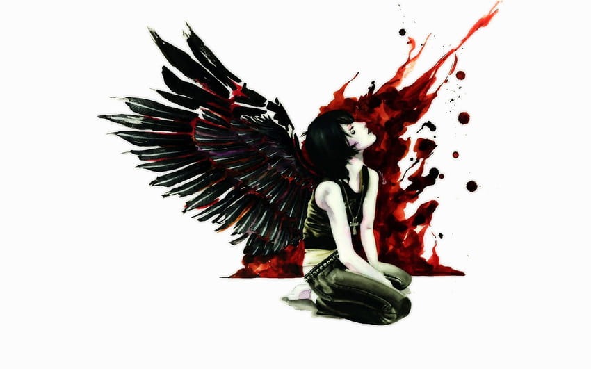 Dark horror gothic women girl macabre blood angel fallen mood style anime fantasy, gothic women angel HD wallpaper