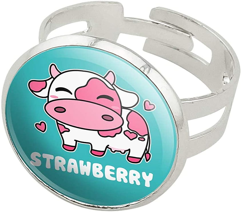 GRAPHICS & MORE Cute Kawaii Strawberry Milk Cow Silver Plated Adjustable Novelty Ring: Jewelry HD wallpaper