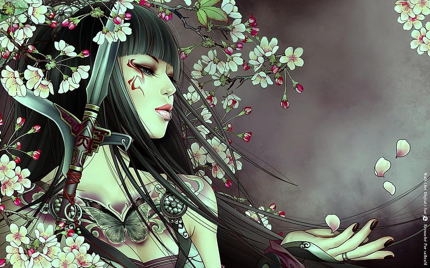 Sword girl anime, japanese girl art HD wallpaper