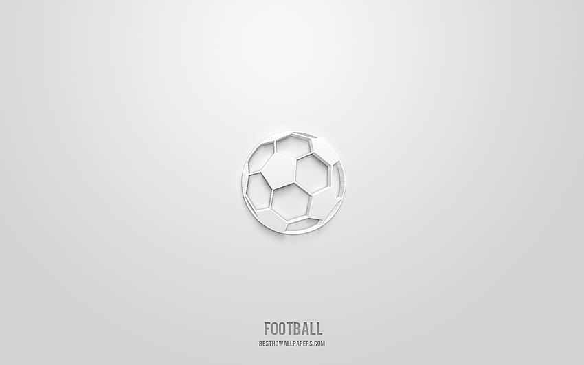 Fußball-3D-Symbol, weißer Hintergrund, 3D-Symbole, Fußball, Sportsymbole, 3D-Symbole, Fußballzeichen, Sport-3D-Symbole mit einer Auflösung von 2560 x 1600. Hohe Qualität HD-Hintergrundbild