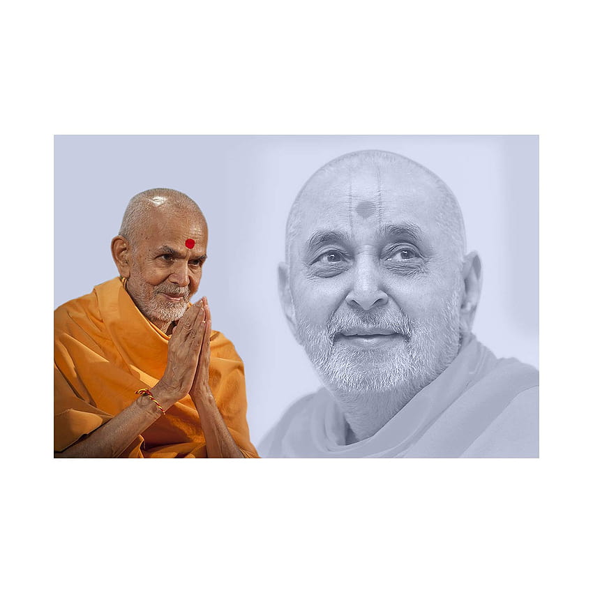 Wholphin Art Pramukh Swami Maharaj & Mahant Swami Maharaj Lord Swaminarayan 종교 스파클 코팅 자체 접착 방수 포스터 프레임 없음 HD 전화 배경 화면