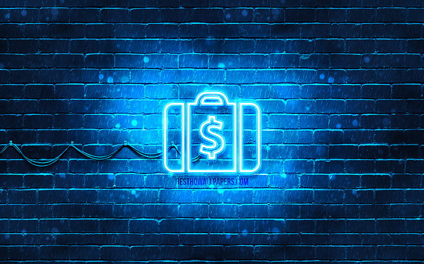 Fall mit Geld-Neon-Symbol, blauer Hintergrund, Neon-Symbole, Fall mit Geld, Neon-Symbole, Fall mit Geldzeichen, Finanzzeichen, Fall mit Geld-Symbol, Finanzsymbole mit, blauem Geld HD-Hintergrundbild