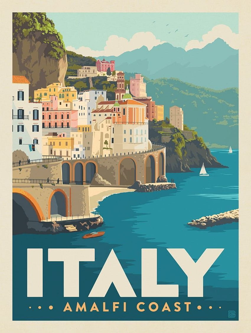 イタリア: アマルフィ海岸、旅行ポスター HD電話の壁紙