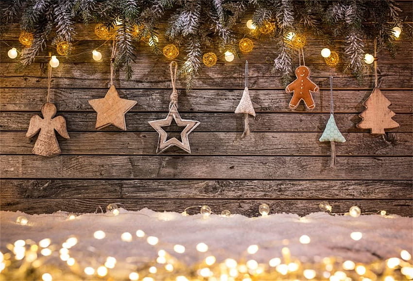 Amazon : CSFOTO 5x3ft Tła do dekoracji bożonarodzeniowych na drewnianym tle graficznym Boże Narodzenie Lśniąca piłka Świąteczna gwiazda Zimozielona jodła Pudełka na prezenty Rok świąteczny Rekwizyty studyjne Winyl : Elektronika, drewniane lampki świąteczne Tapeta HD