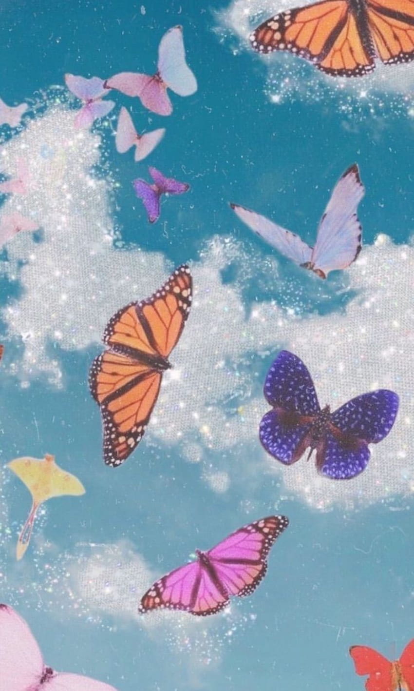 Blaue Schmetterlingsästhetik, niedliche Schmetterlingsästhetik HD-Handy-Hintergrundbild