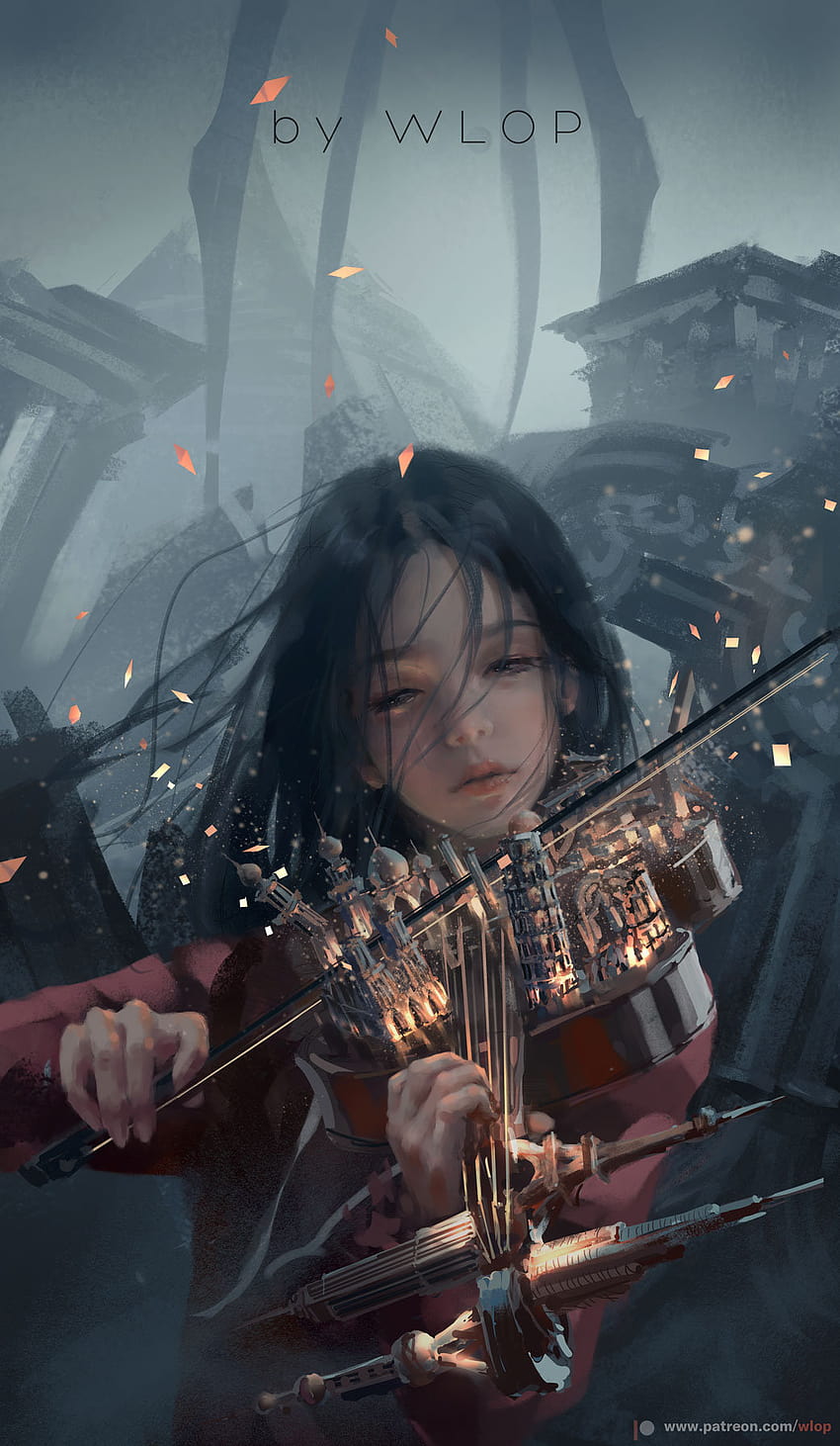 : WLOP, Anime-Mädchen, Violine 1042x1792, Anime-Violine HD-Handy-Hintergrundbild
