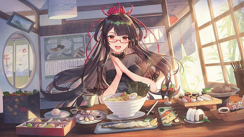 Food, Cooking, Ramen, Anime Girl, Meganekko, Onigiri, Long Hair, cooking anime  girl HD wallpaper | Pxfuel