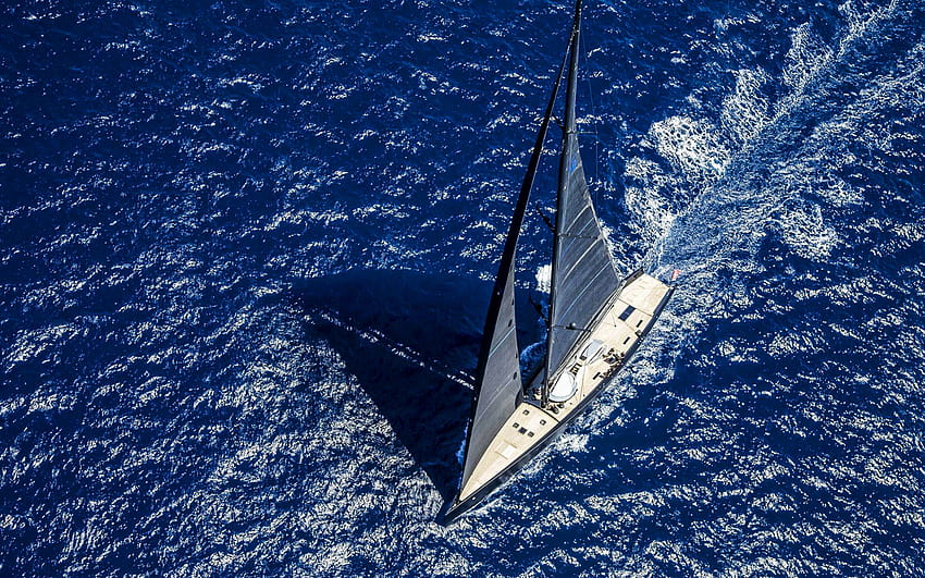 Wally, BLACK SAILS Yacht, sea, view from above, yachts, black sails with resolution 1920x1200. High Quality, sailboats view HD wallpaper