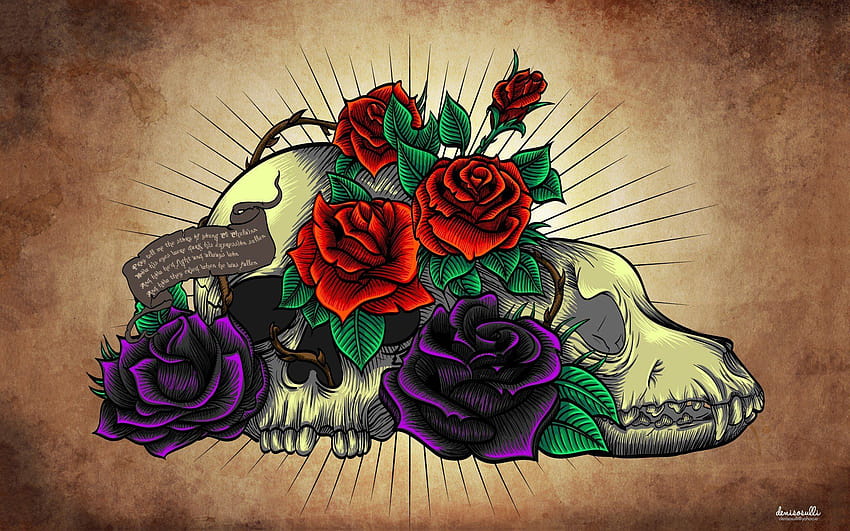 Skull And Rose 1, skulls roses HD wallpaper | Pxfuel