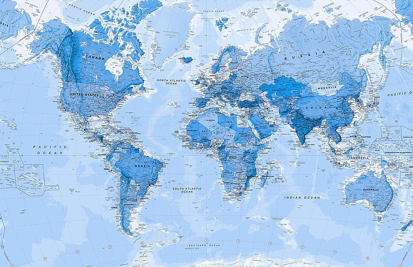 Shaded Ocean Blue Political Map Mural, world political map HD wallpaper |  Pxfuel