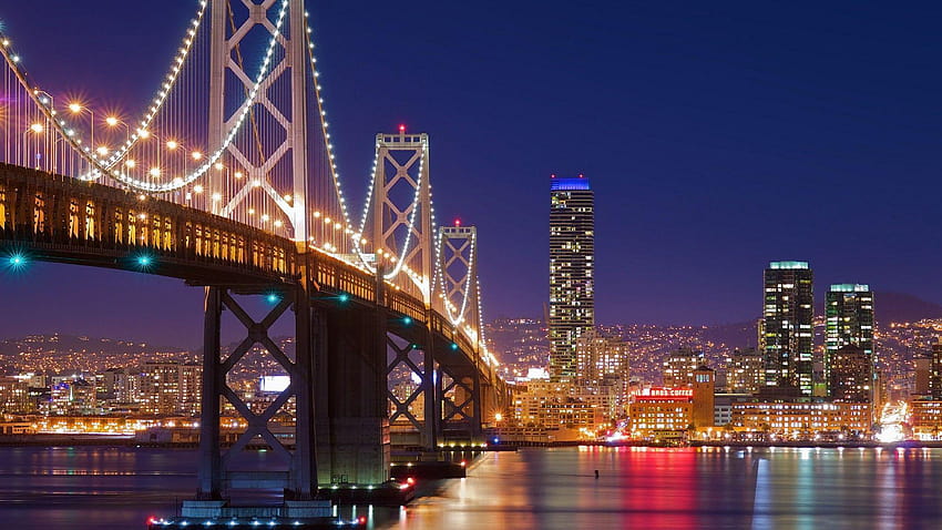 Сан Франциско–Оукланд Бей Бридж през нощта, Сан Франциско Бей Бридж HD тапет