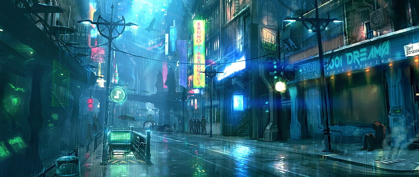 Futuristic City, Road, Urban, Dark, Night, Neon Lights, anime city dark ...