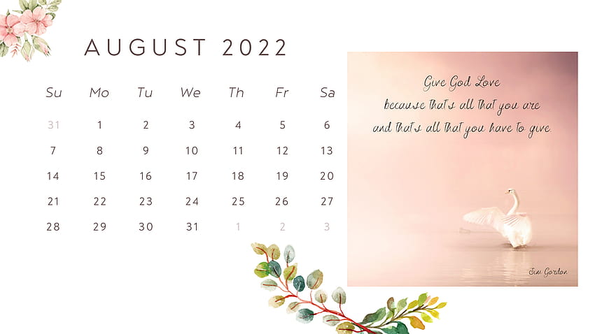 August 2022 desktop calendar wallpaper free laptop pc floral background  images download HD cute  Desktop wallpaper Calendar wallpaper August  calendar