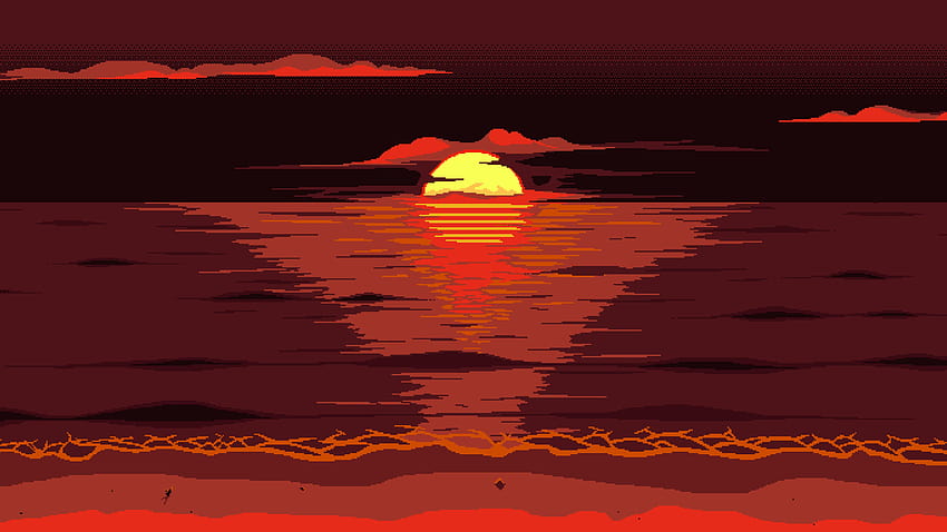 5120x2880 Czerwony Ciemny Pixel Art Zachód słońca ...qwalls Tapeta HD