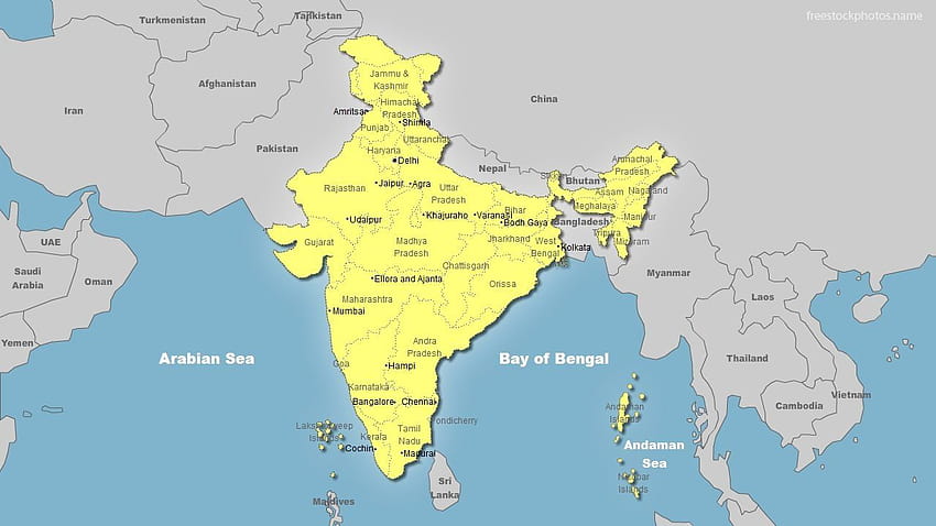 Weltkarte Indien, politische Karte Indiens HD-Hintergrundbild