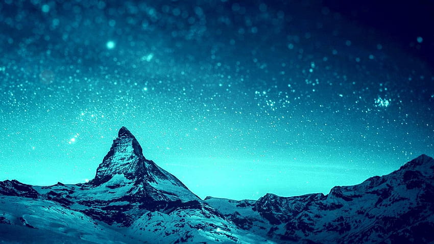 Сини планини сняг нощ звезди заснети HD тапет