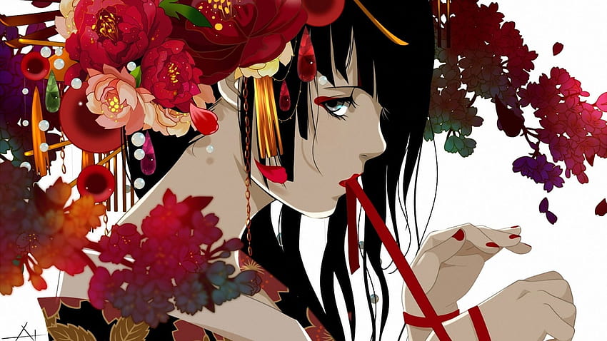Anime female Flowers Painting Art 1920x1080, anime flower HD wallpaper ...