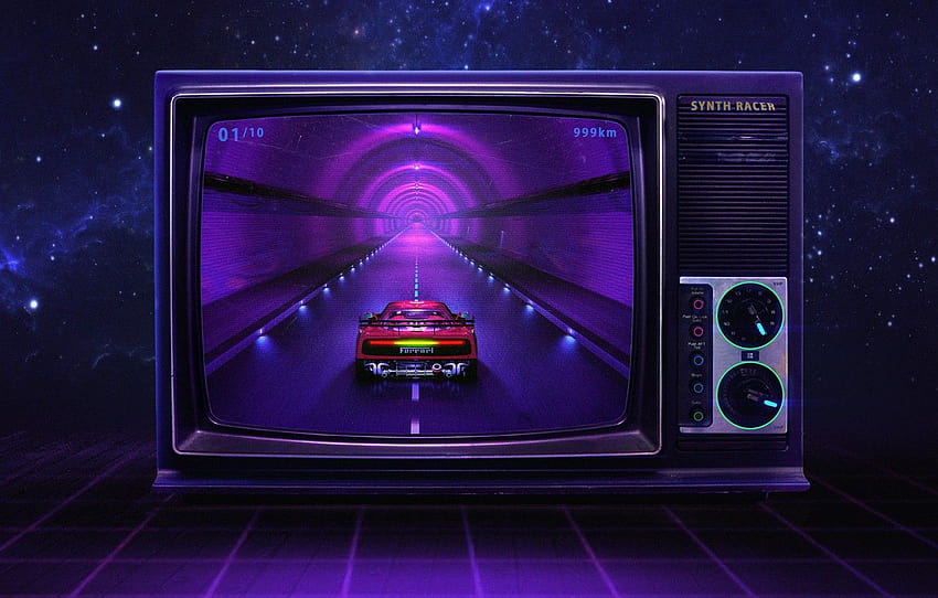 Musik, Stil, Hintergrund, Ferrari, 80er, Stil, Neon, Retro-Welle der 80er HD-Hintergrundbild