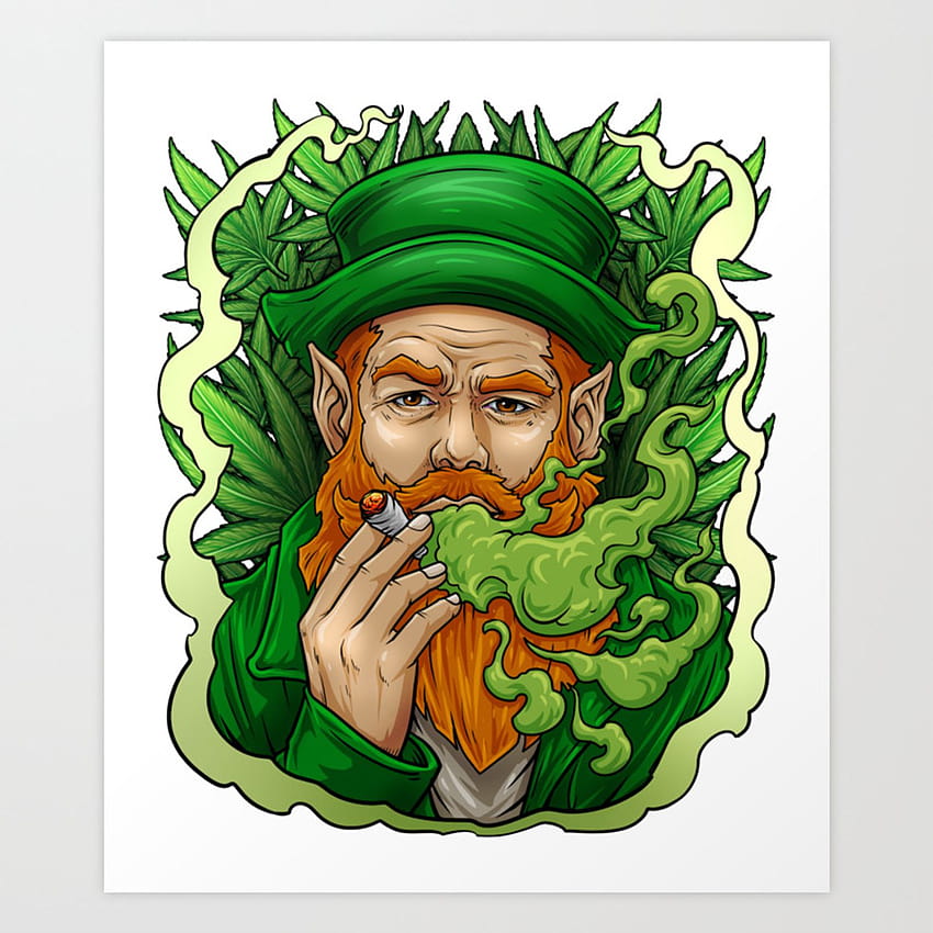 Leprechaun Smoking Weed St Patrick's Day Funny Art Print di gigibeancreations Sfondo del telefono HD