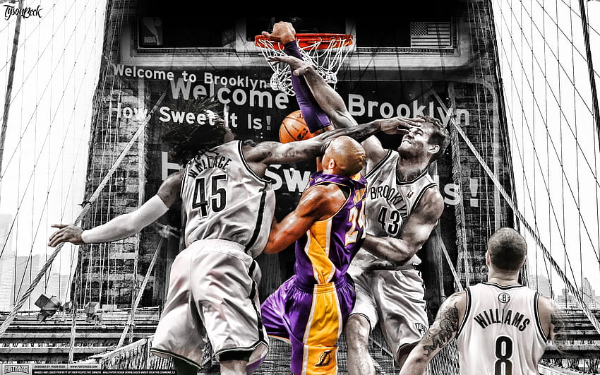 Kobe dunks on Brooklyn, brook lopez HD wallpaper