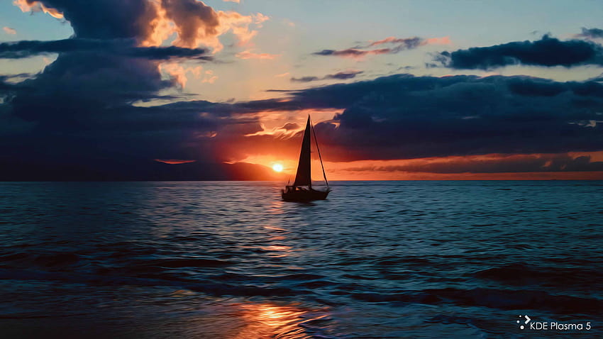 Sailboat on Sea During Sunset Oil Painting HD wallpaper