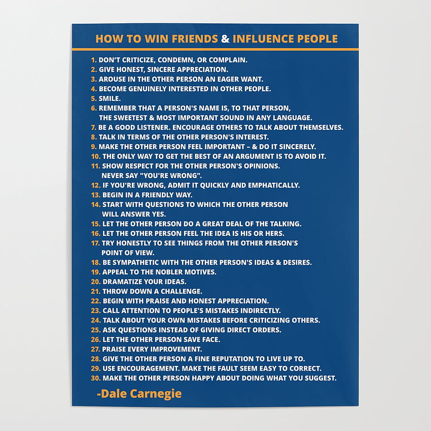 Dale Carnegie 친구를 사귀고 사람들에게 영향을 미치는 방법 인용 포스터 포스터 by axiumdesign HD 전화 배경 화면