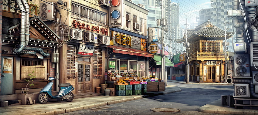 Urban Korean City Anime Vehicle, anime urbano fondo de pantalla