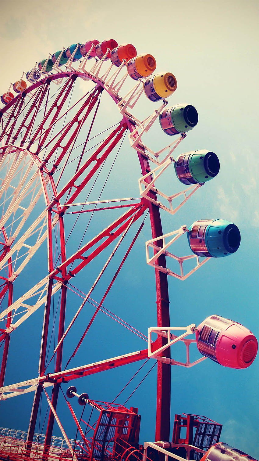 Colorful Ferris Wheel Blue Sky Amusement Park Android HD phone wallpaper