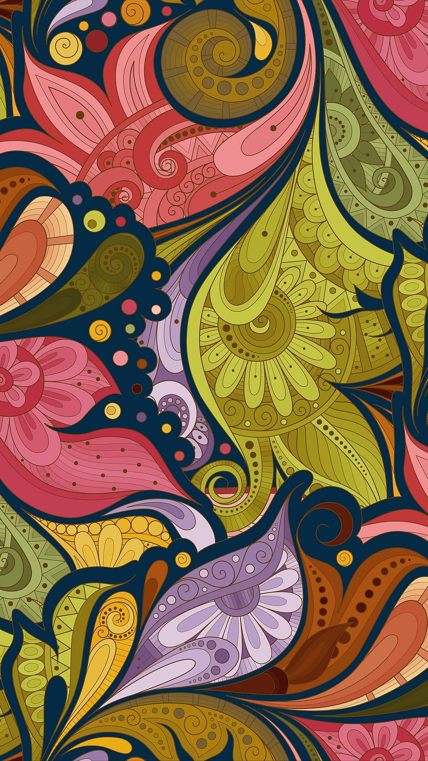 1350x2400 flowers, patterns, ornament, doodle art iphone HD phone wallpaper
