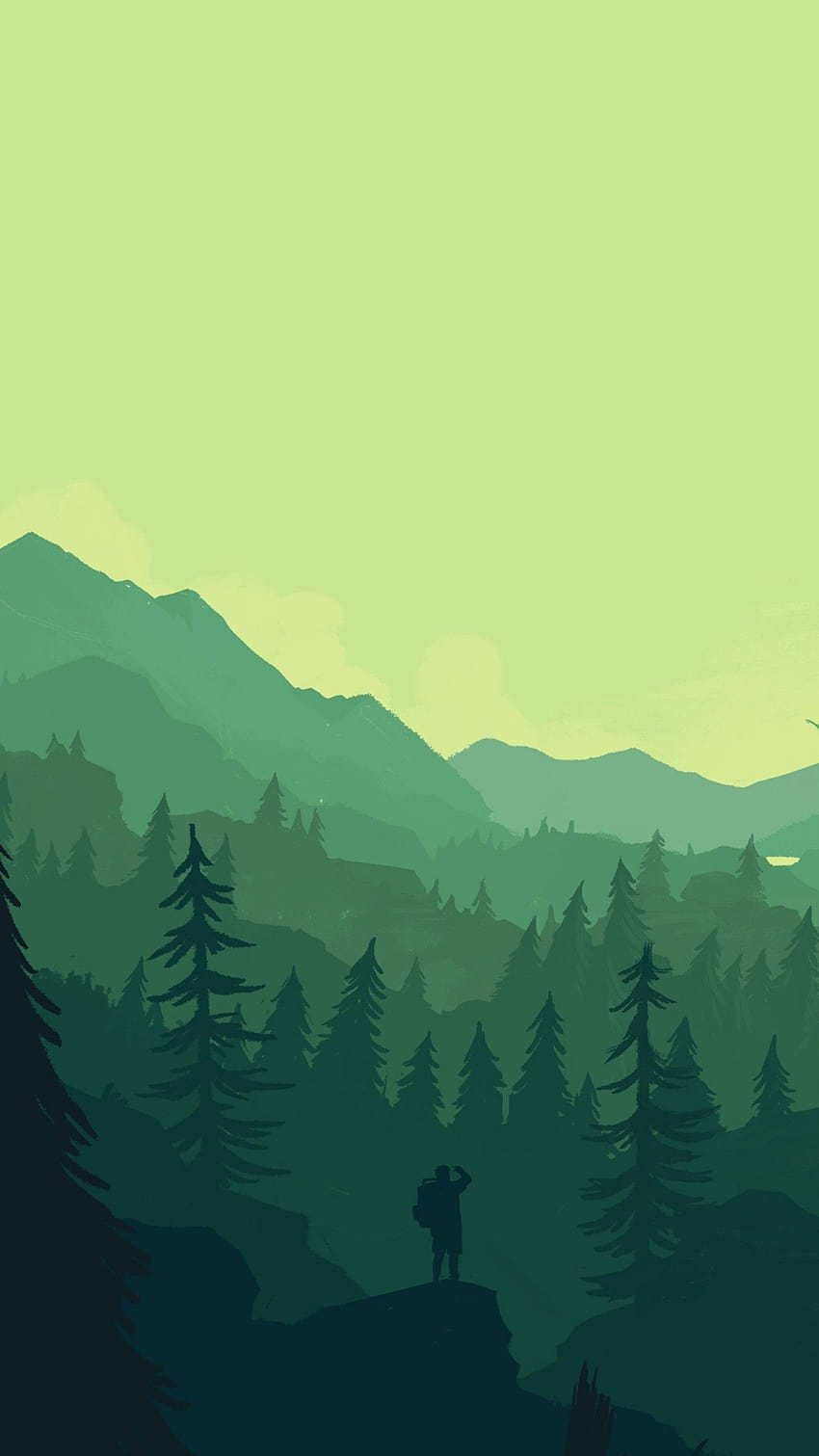 Firewatch, Green, Forest, Mountains, Minimal, Creative Graphics, phone green HD phone wallpaper