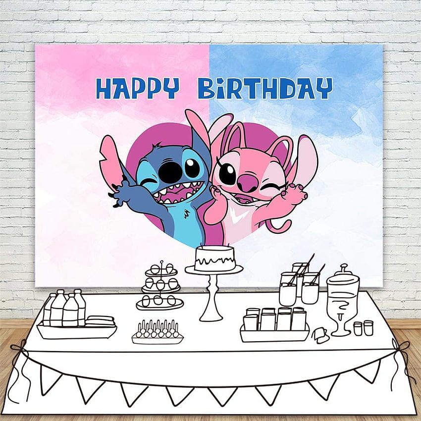 Stitch Happy Birtay Backdrop 7x5 Sweet Heart Stitch and Angel Backgrounds for Kids Birtay Party Decorations Vinyl Stitch and Angel Party Supplies Banner : Toys & Games HD phone wallpaper