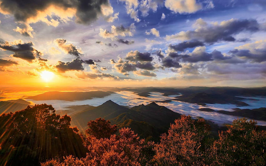 Newfound Gap, อุทยานแห่งชาติ Great Smoky Mountains, พระอาทิตย์ขึ้นที่ Great Smoky Mountains วอลล์เปเปอร์ HD