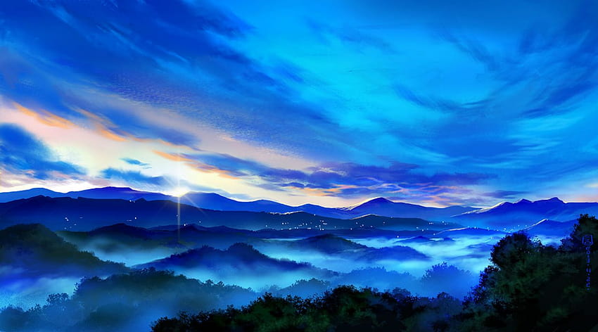 aesthetic blue landscape HD wallpaper