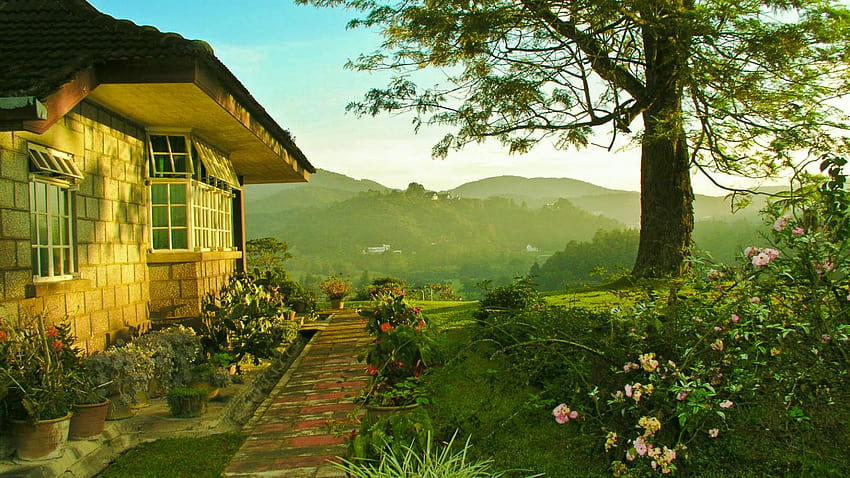 Englischer Cottage-Garten, englischer Cottage-Computer HD-Hintergrundbild