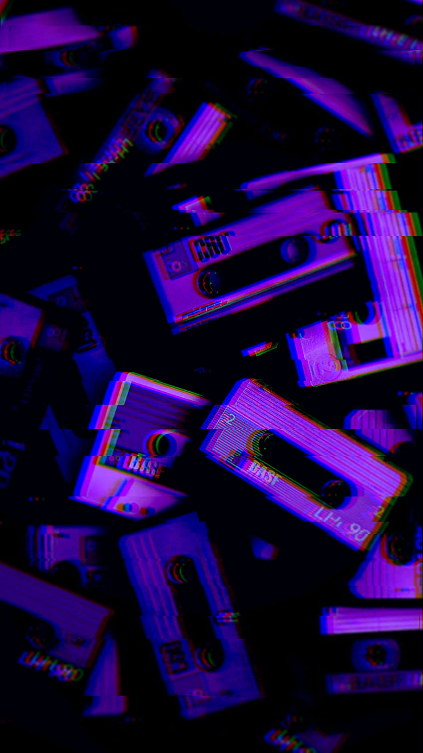 In Cyberscape City hören wir Musik auf Kassetten [1080x1920] für Ihr Mobilgerät und Tablet, lila Musik HD-Handy-Hintergrundbild