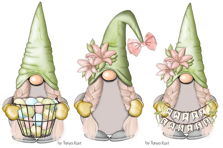 Spring Gnomes Floral PNG Green Clip Art Whimsical Design fondo de pantalla