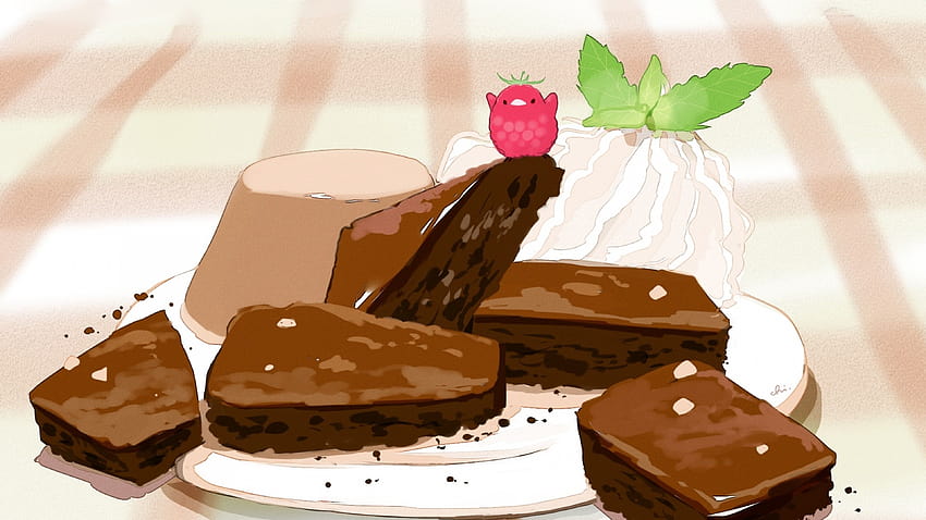 3840x2160 Anime Tatlı, Çikolatalı Kek, Tabak, Tatlı, U TV için Sevimli Kuş, anime pastası HD duvar kağıdı