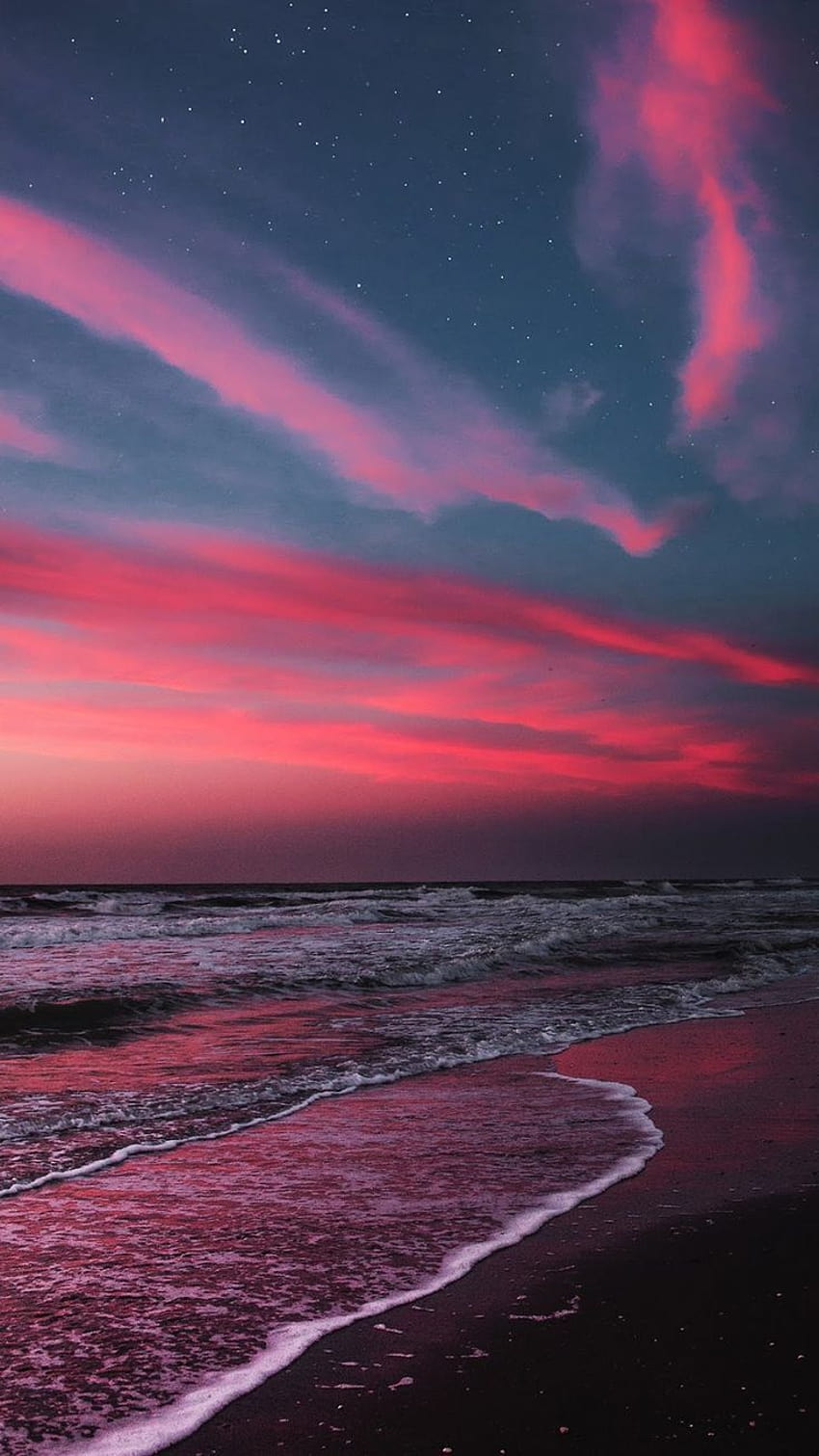Strand in der Dämmerung Sonnenuntergang, ästhetischer Sonnenuntergang HD-Handy-Hintergrundbild