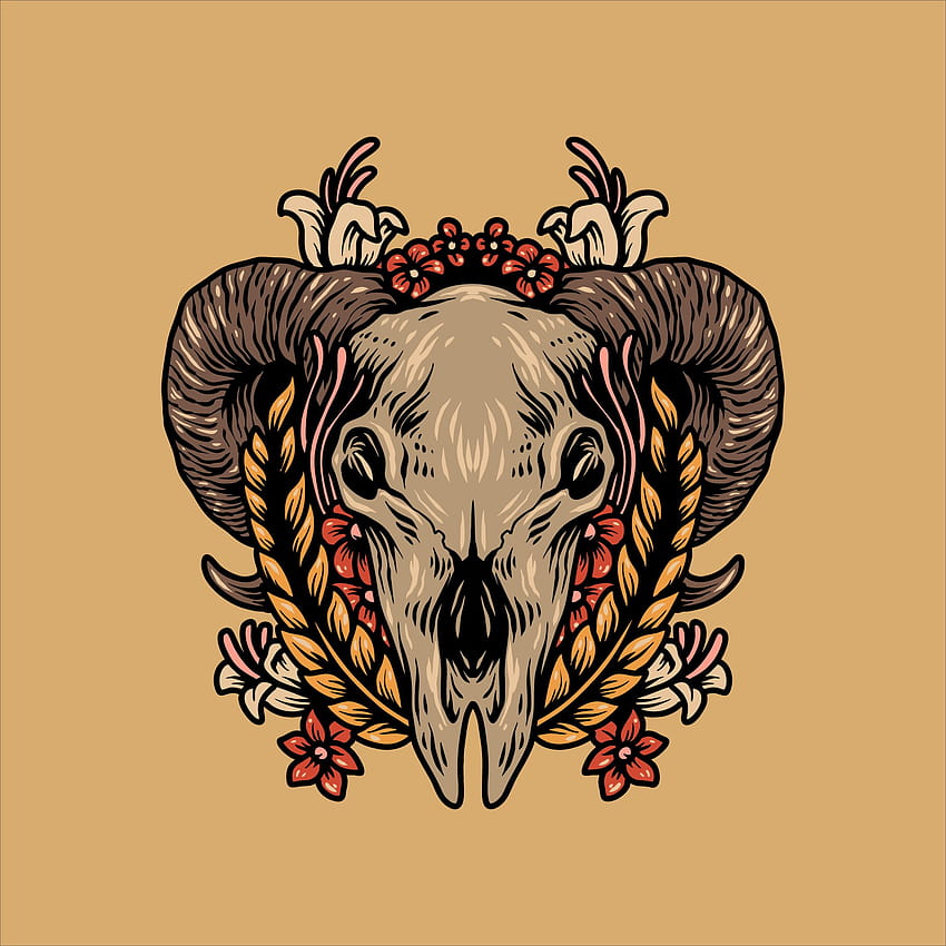Goat skull and flowers design 1227493 Vector Art at Vecteezy HD phone wallpaper