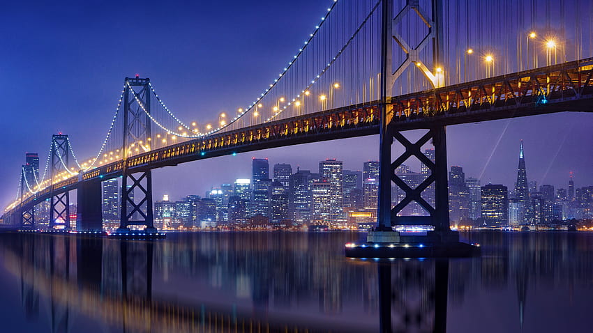Bay Bridge , San Francisco–Oakland , Noc, Światła miasta, Miejski, Świat, san francisco oakland bay bridge ultra Tapeta HD