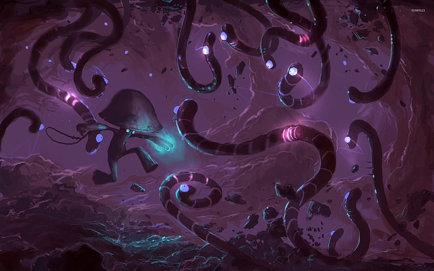 Mushroom against the snakes, purple snake HD wallpaper