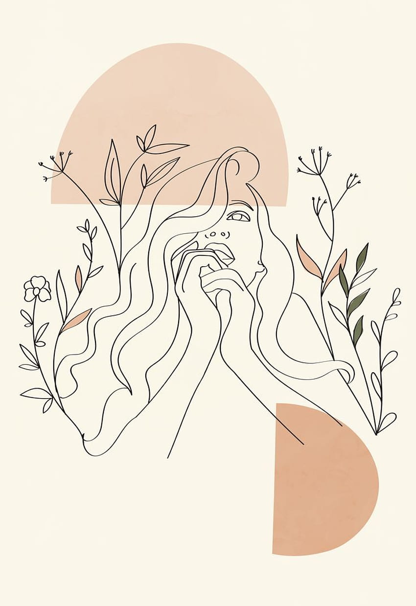 Estetyczna kobieca grafika liniowa plakat kobieta rysunek linii kwiat, estetyczna twarz kobiety Tapeta na telefon HD