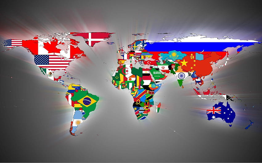 Карта на света по знамена на държави, световни знамена HD тапет