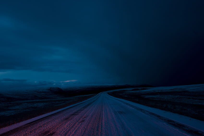 408043 road, dark, snow, slush, landscape, sky, winter, night, winter slush HD wallpaper