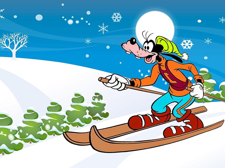 Walt Disney Cartoon Goofy Skiing Path Winter Mountain Snow For Mobile Phones And Computer 2880x1620 : 13, winter cartoon characters HD wallpaper