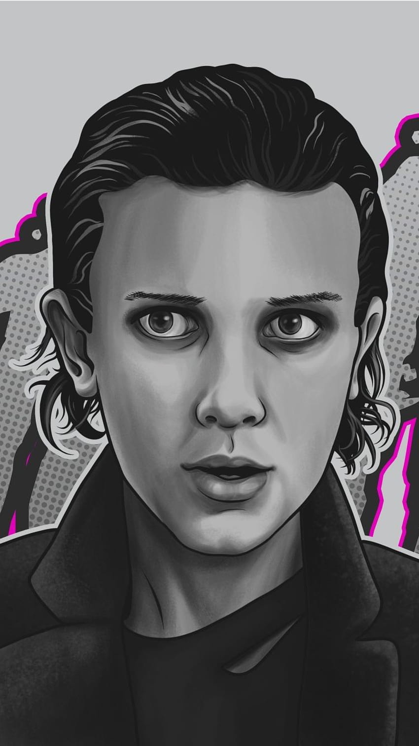 Stranger Things 3 Eleven Romper Stylized Black and White Hatch Drawing  Millie Bobby Brown