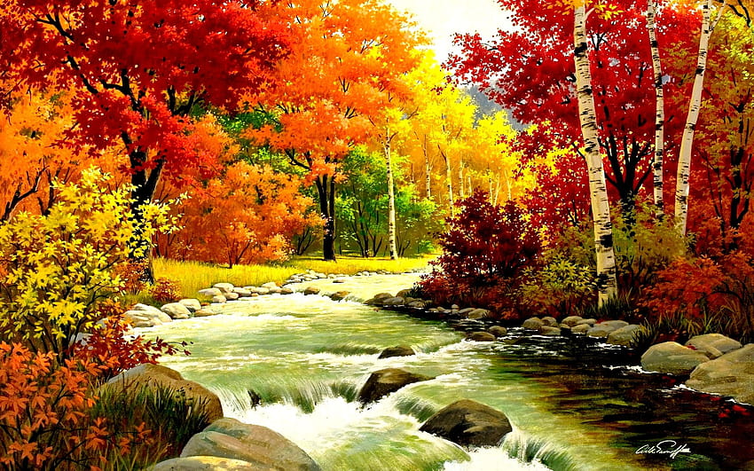 3D Fall, autumn season HD wallpaper